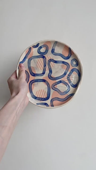 Handmade Colorful Stoneware Plate: Modern Geometric Design Ceramic Dinnerware